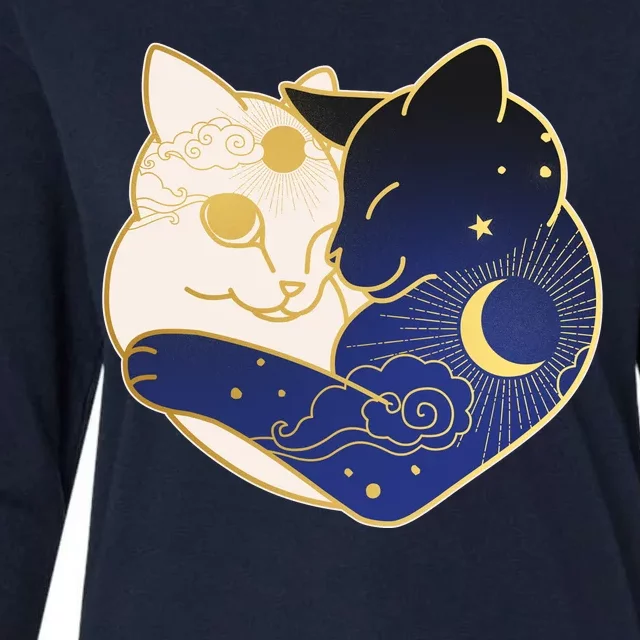 Sun and Moon Yin and Yang Cats Womens Cotton Relaxed Long Sleeve T-Shirt