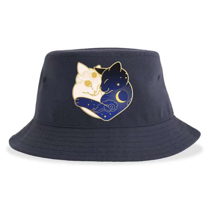 Sun and Moon Yin and Yang Cats Sustainable Bucket Hat