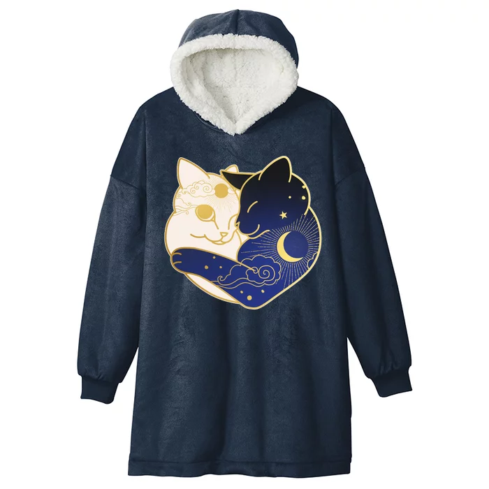 Sun and Moon Yin and Yang Cats Hooded Wearable Blanket