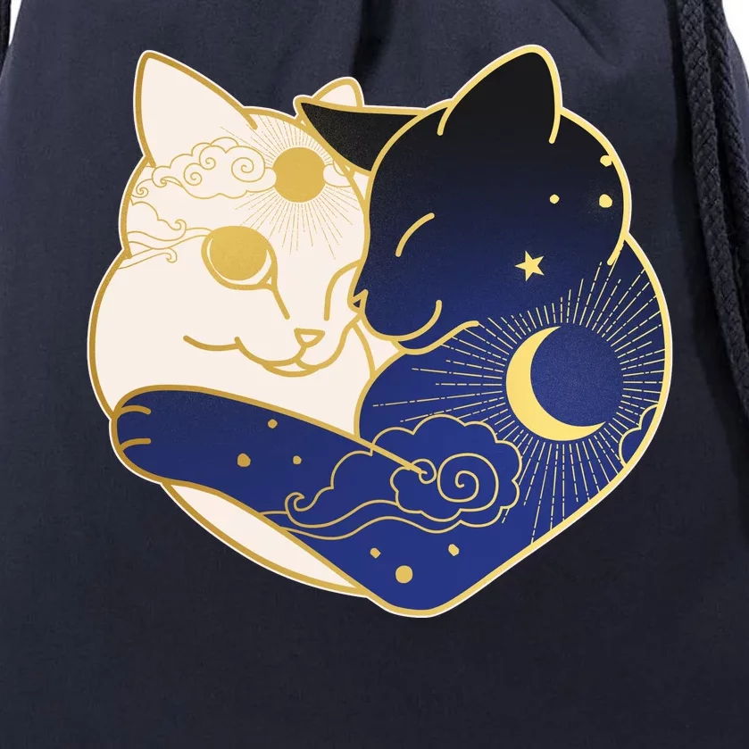 Sun and Moon Yin and Yang Cats Drawstring Bag