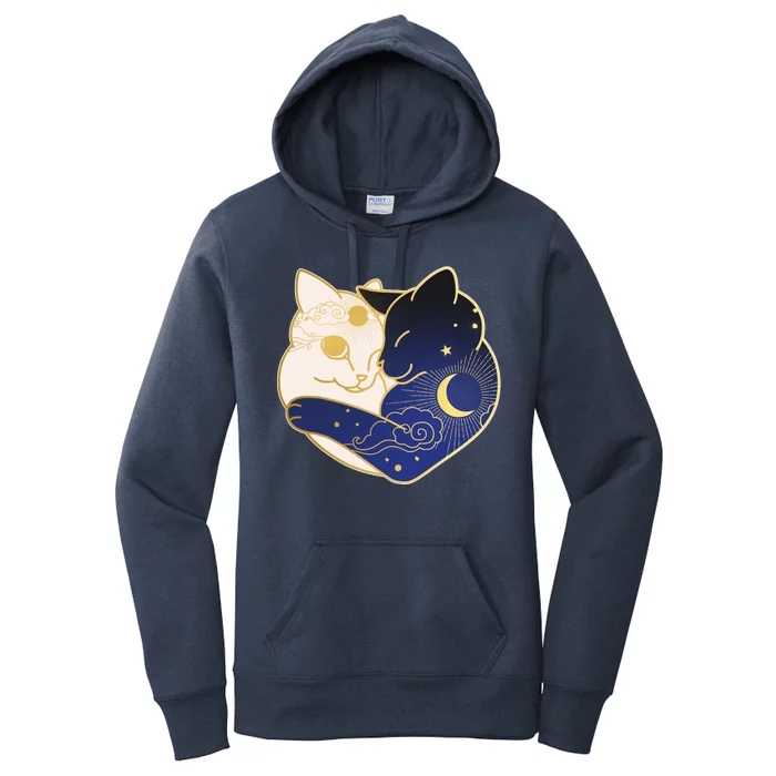 Sun and Moon Yin and Yang Cats Women's Pullover Hoodie