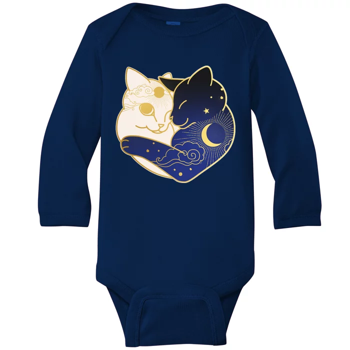 Sun and Moon Yin and Yang Cats Baby Long Sleeve Bodysuit