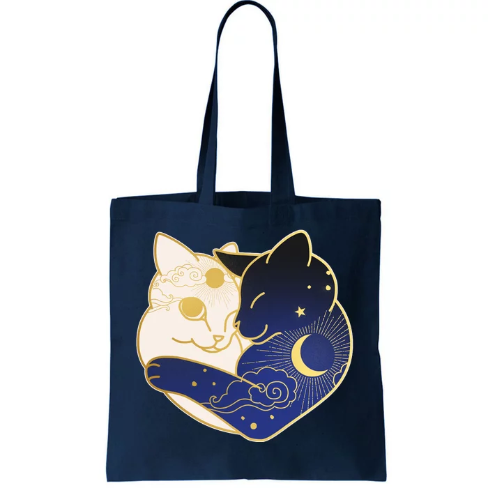 Sun and Moon Yin and Yang Cats Tote Bag