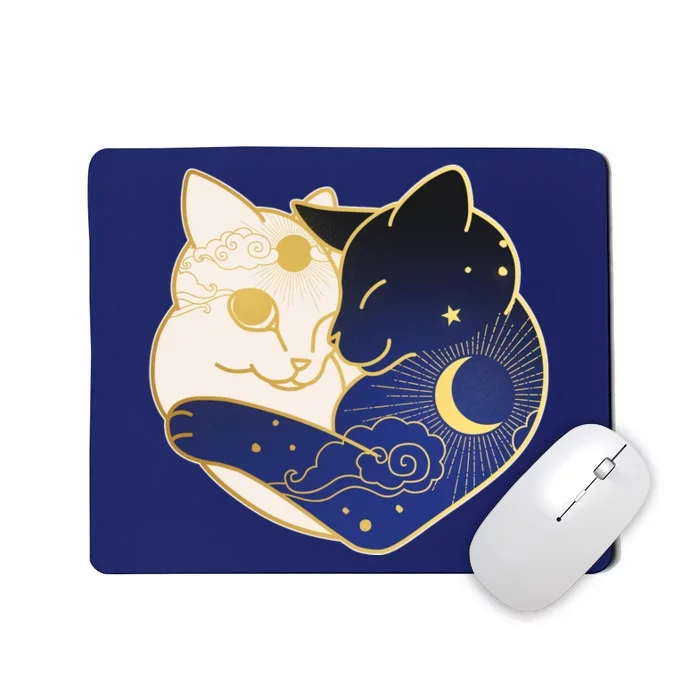 Sun and Moon Yin and Yang Cats Mousepad