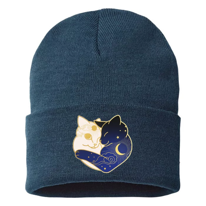 Sun and Moon Yin and Yang Cats Sustainable Knit Beanie