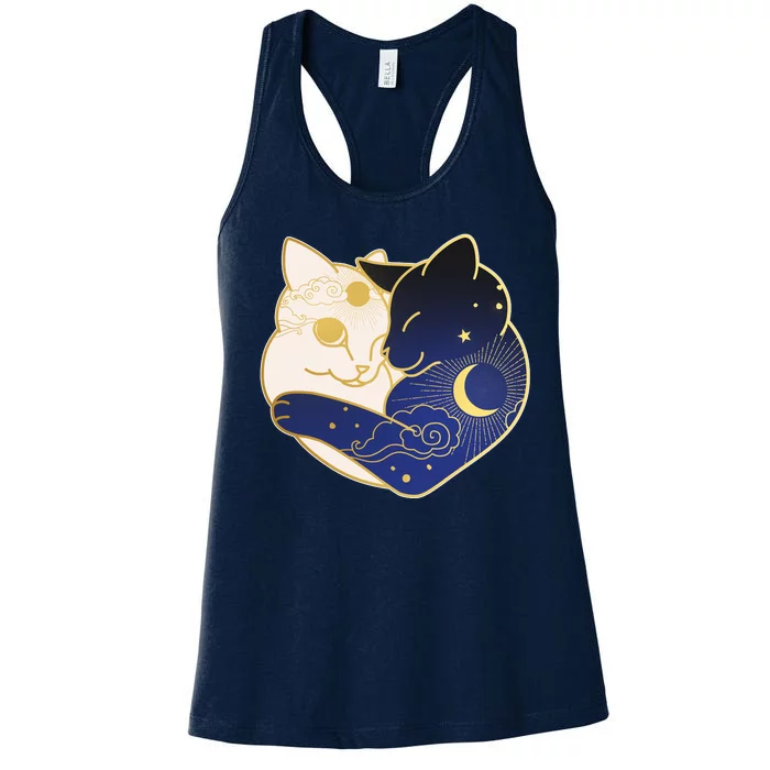 Sun and Moon Yin and Yang Cats Women's Racerback Tank