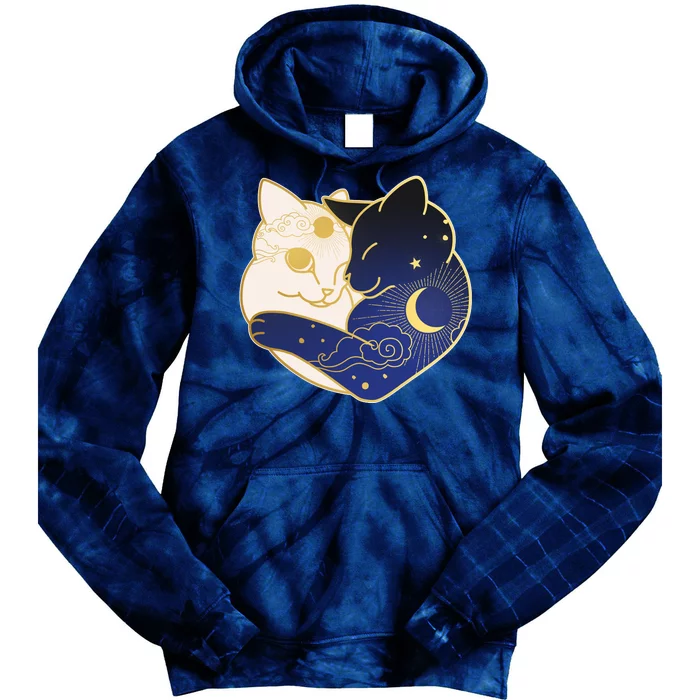 Sun and Moon Yin and Yang Cats Tie Dye Hoodie