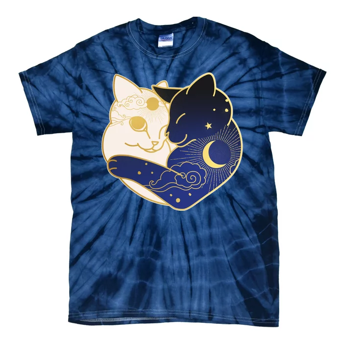 Sun and Moon Yin and Yang Cats Tie-Dye T-Shirt