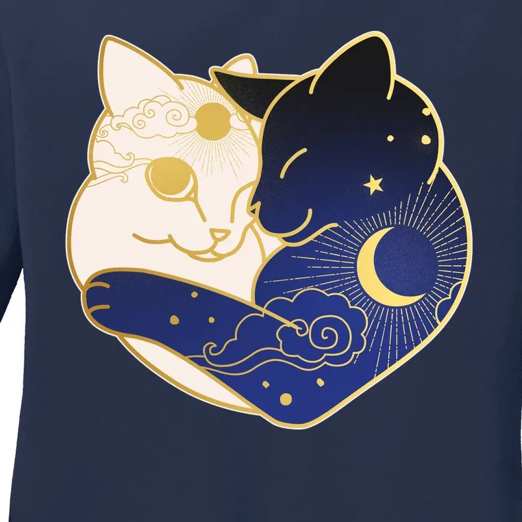 Sun and Moon Yin and Yang Cats Ladies Long Sleeve Shirt