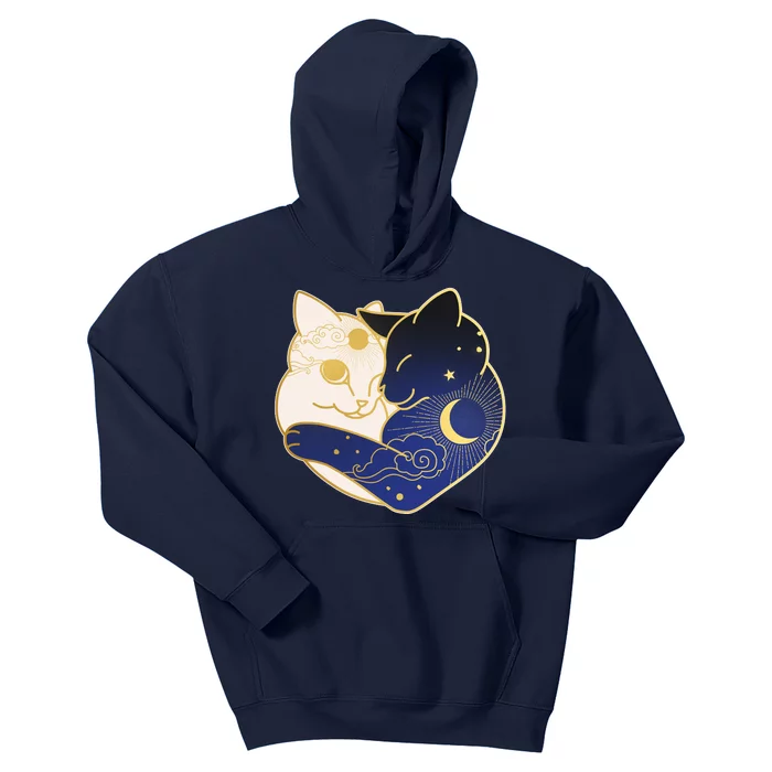 Sun and Moon Yin and Yang Cats Kids Hoodie