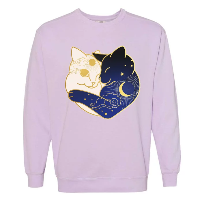 Sun and Moon Yin and Yang Cats Garment-Dyed Sweatshirt