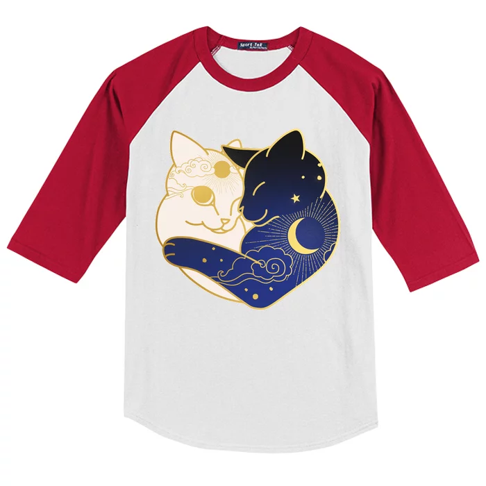 Sun and Moon Yin and Yang Cats Kids Colorblock Raglan Jersey