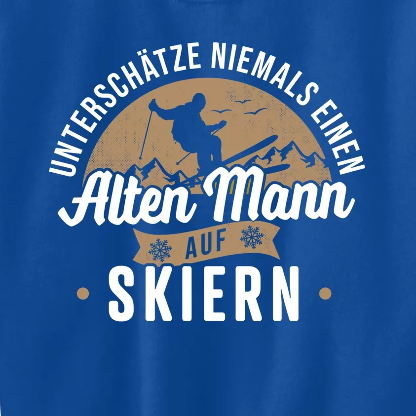 Skiing Underestimates Never An Old On Skis Great Gift Kids Sweatshirt