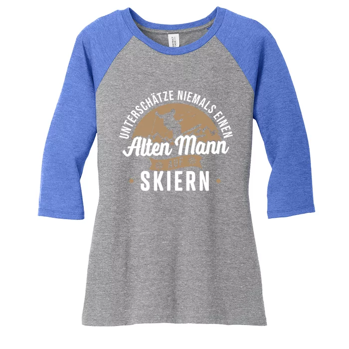 Skiing Underestimates Never An Old On Skis Cool Gift Women's Tri-Blend 3/4-Sleeve Raglan Shirt