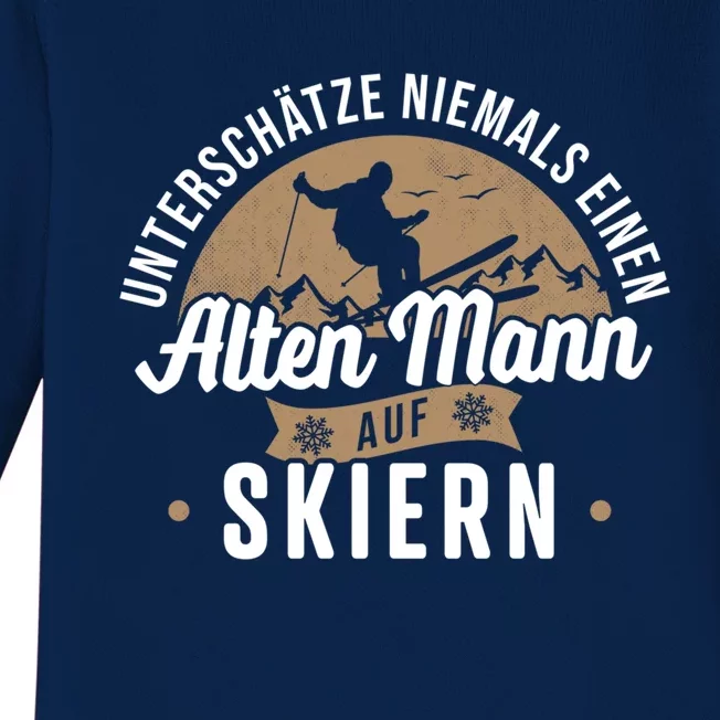 Skiing Underestimates Never An Old On Skis Cool Gift Baby Long Sleeve Bodysuit