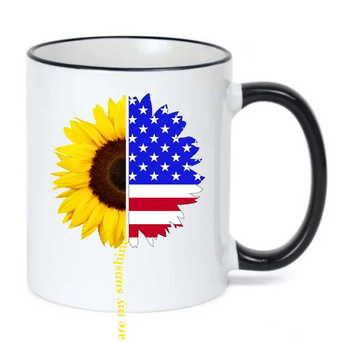 Sunflower American Flag You Are My Sunshine Black Color Changing Mug