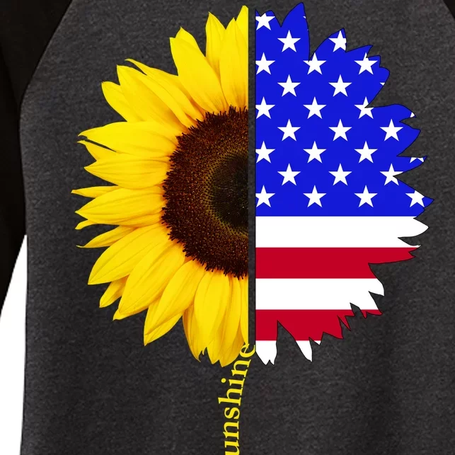 Sunflower American Flag You Are My Sunshine Women's Tri-Blend 3/4-Sleeve Raglan Shirt