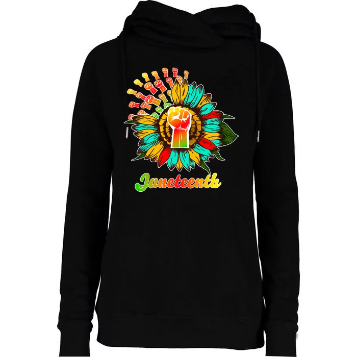 Sunflower Fist Juneteenth Black History African American Womens Funnel Neck Pullover Hood