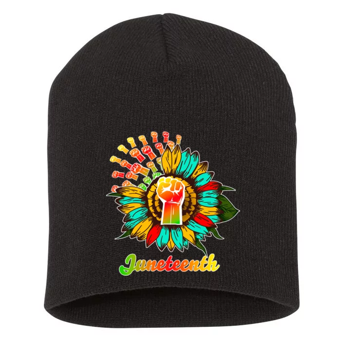 Sunflower Fist Juneteenth Black History African American Short Acrylic Beanie