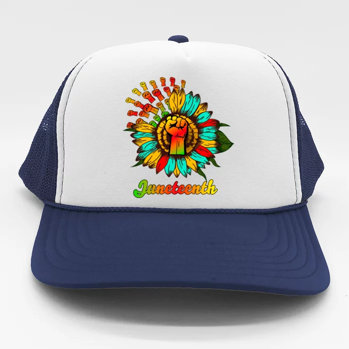 Sunflower Fist Juneteenth Black History African American Trucker Hat