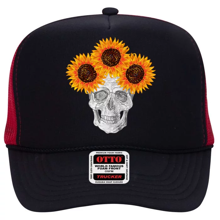 Sunflower Skull High Crown Mesh Trucker Hat