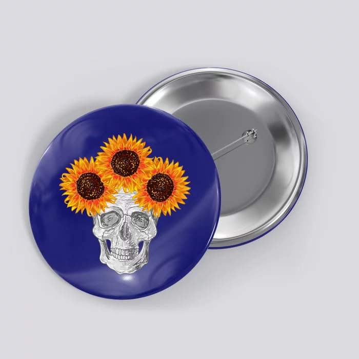 Sunflower Skull Button