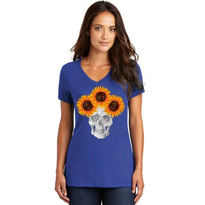 Sunflower Skull Women's V-Neck T-Shirt