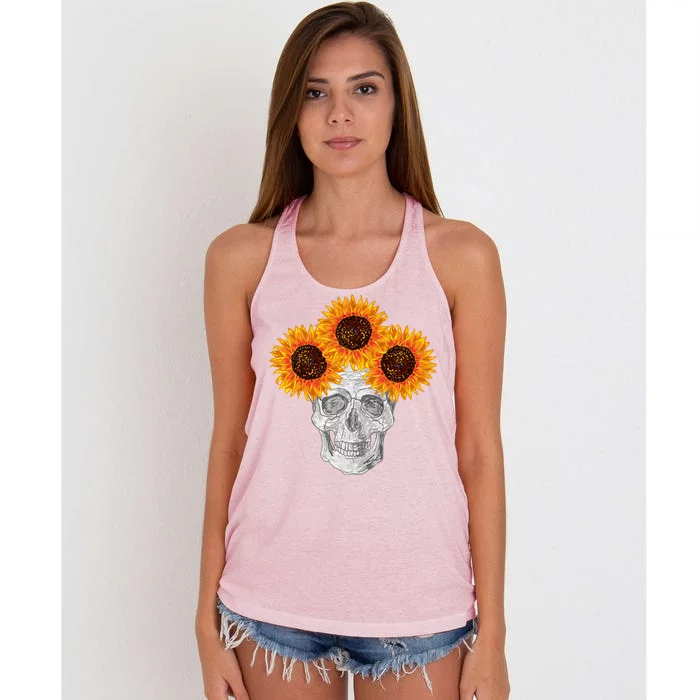 Sunflower Skull Women's Knotted Racerback Tank