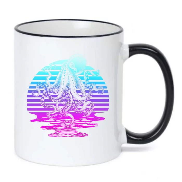 Sunrise Octopus Vaporwave Black Color Changing Mug