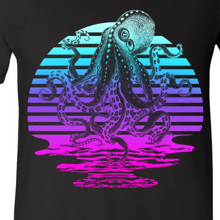 Sunrise Octopus Vaporwave V-Neck T-Shirt