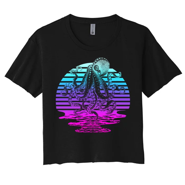 Sunrise Octopus Vaporwave Women's Crop Top Tee