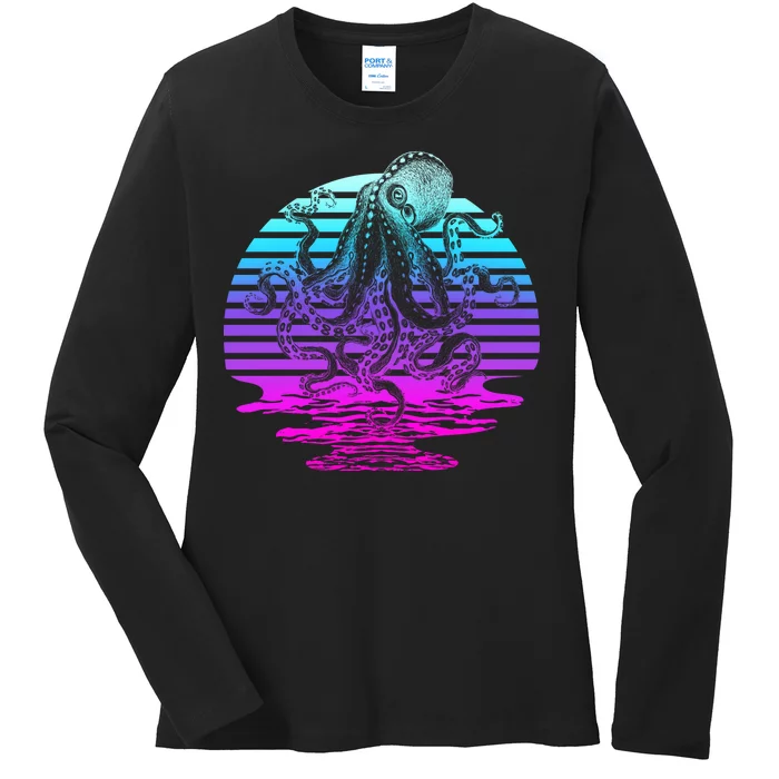 Sunrise Octopus Vaporwave Ladies Long Sleeve Shirt