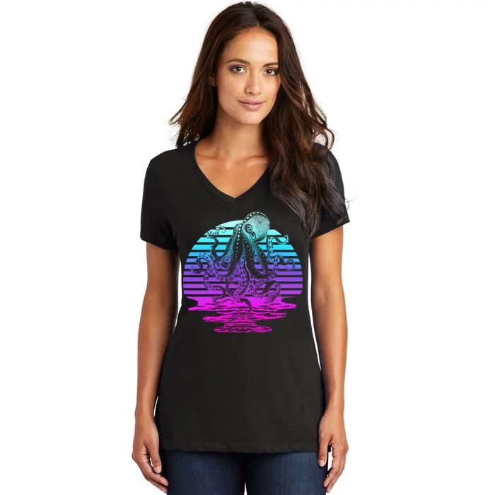 Sunrise Octopus Vaporwave Women's V-Neck T-Shirt