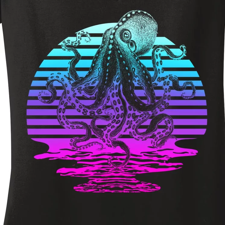 Sunrise Octopus Vaporwave Women's V-Neck T-Shirt