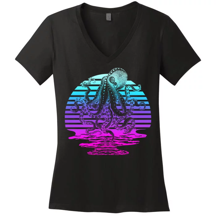 Sunrise Octopus Vaporwave Women's V-Neck T-Shirt