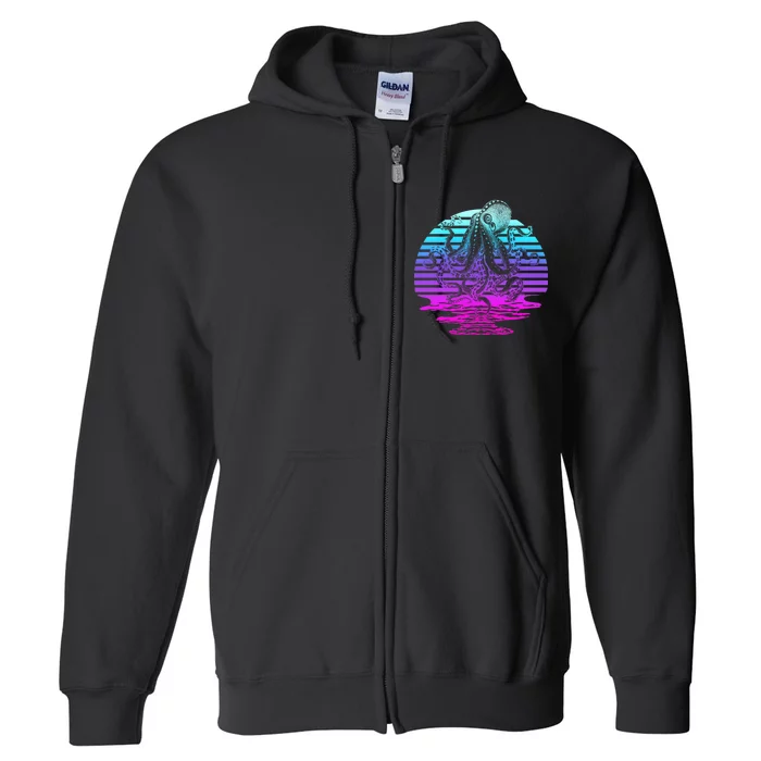 Sunrise Octopus Vaporwave Full Zip Hoodie