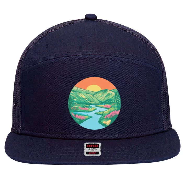 Sunrise Painting 7 Panel Mesh Trucker Snapback Hat