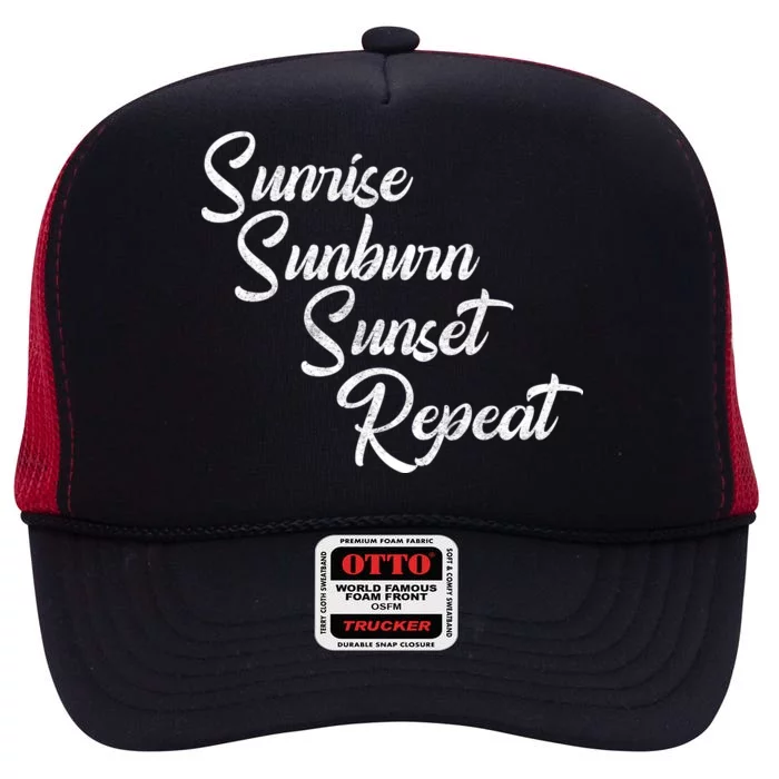 Sunrise Sunburn Sunset Repeat Vintage High Crown Mesh Trucker Hat