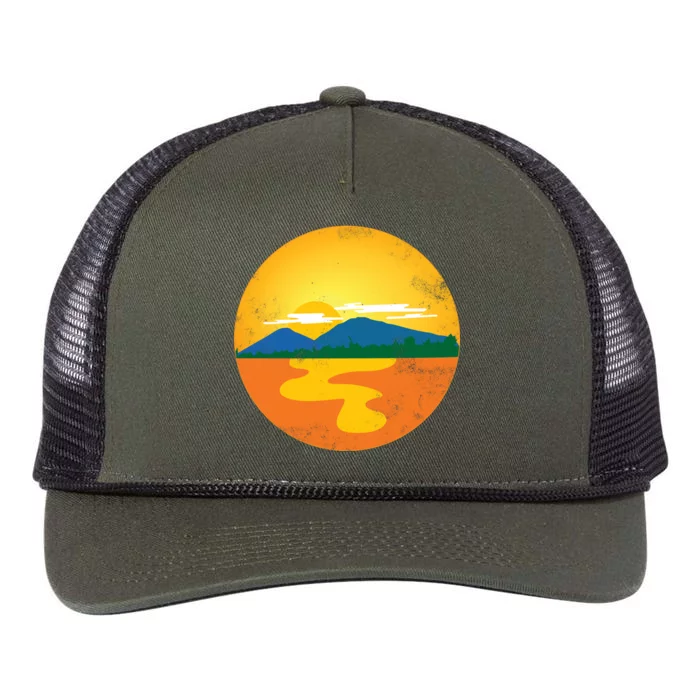 Sunset And Mountains Retro Rope Trucker Hat Cap