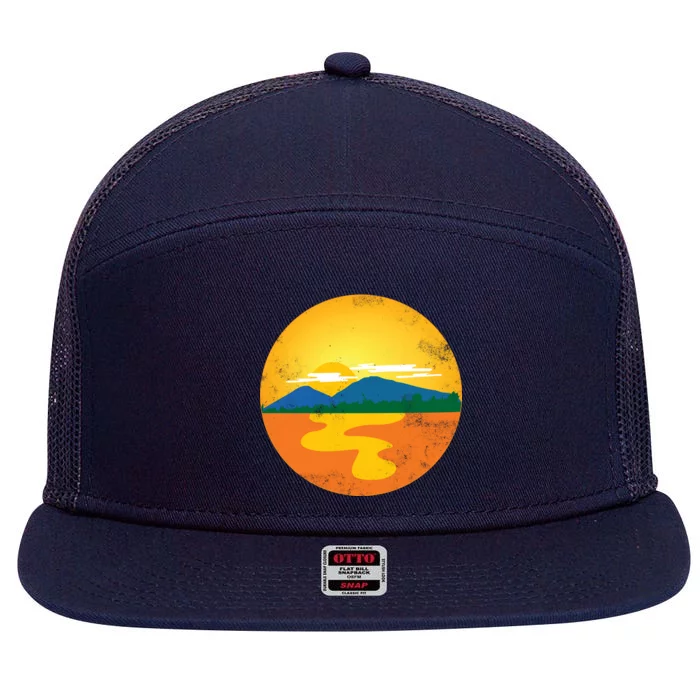 Sunset And Mountains 7 Panel Mesh Trucker Snapback Hat