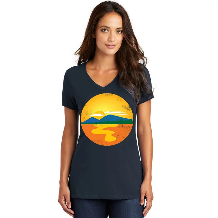 Sunset And Mountains Women's V-Neck T-Shirt