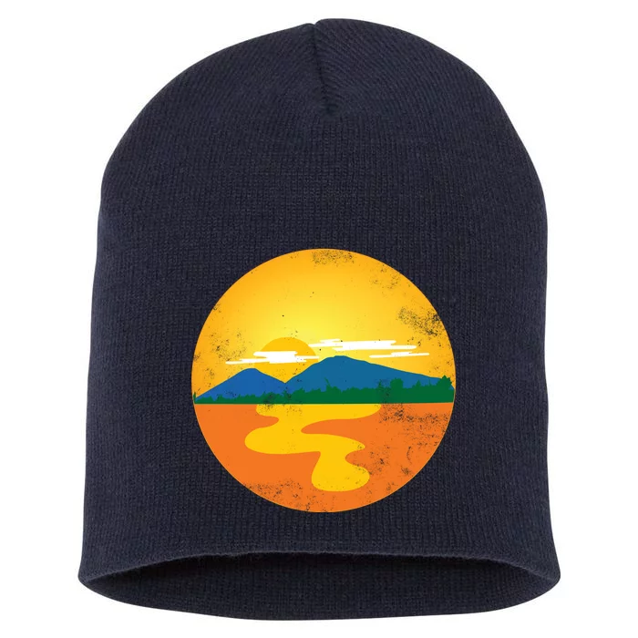 Sunset And Mountains Short Acrylic Beanie