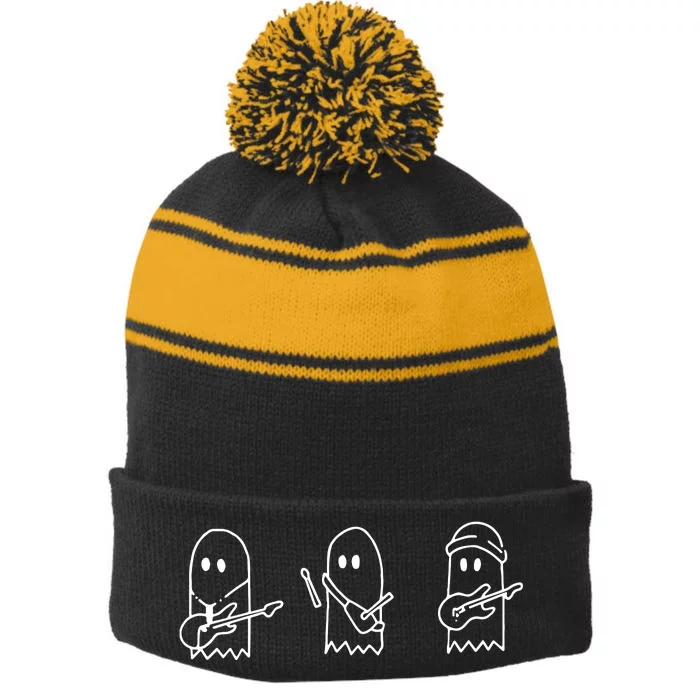 Sunset Curve Ghosts Band Stripe Pom Pom Beanie