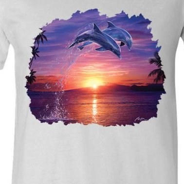 Sunset Dolphins V-Neck T-Shirt