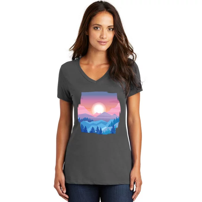 Sunset Mountain Women's V-Neck T-Shirt