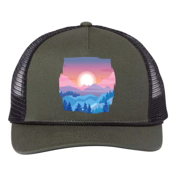 Sunset Mountain Retro Rope Trucker Hat Cap