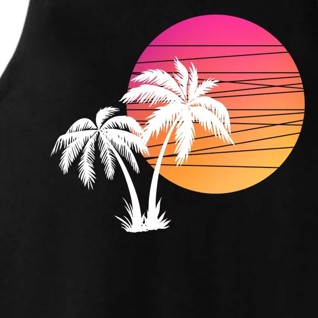 Sunset Palm Trees Ladies Tri-Blend Wicking Tank