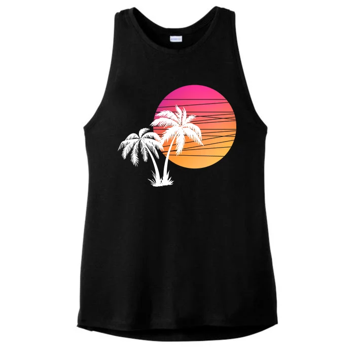 Sunset Palm Trees Ladies Tri-Blend Wicking Tank