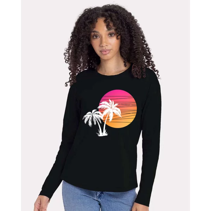 Sunset Palm Trees Womens Cotton Relaxed Long Sleeve T-Shirt