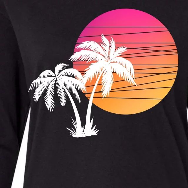 Sunset Palm Trees Womens Cotton Relaxed Long Sleeve T-Shirt